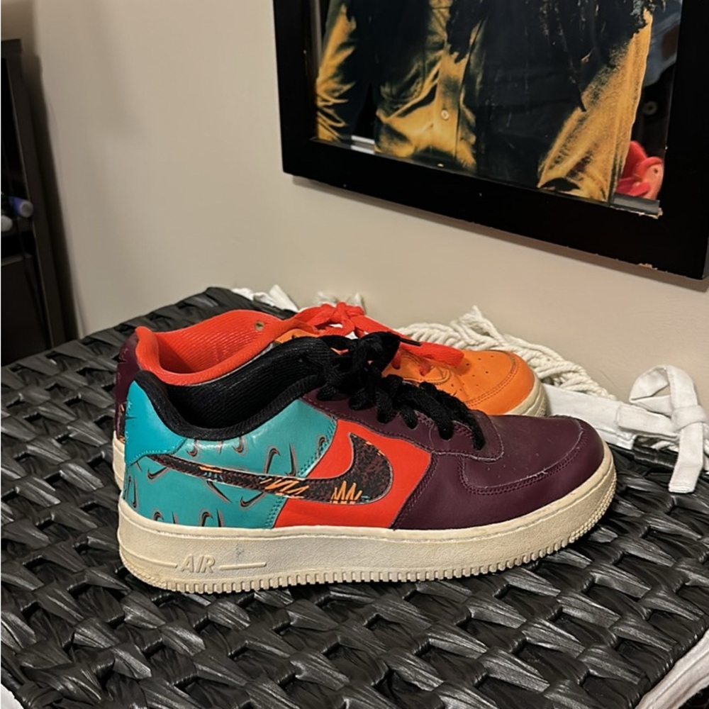Nike Air Force 1 with Red, Orange, Teal, and Purple